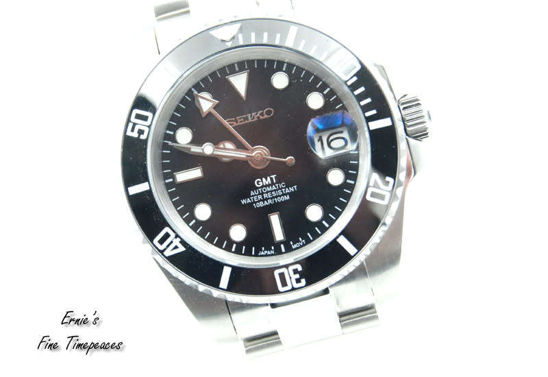 GMT Automatic Men,s Watch, Seiko NH34 Movement, Black Ceramic Bezel, New