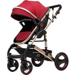Baby Pram Stroller - 3 Function Foldable Baby Pram with Car Seat- MAROON /WINE RED
