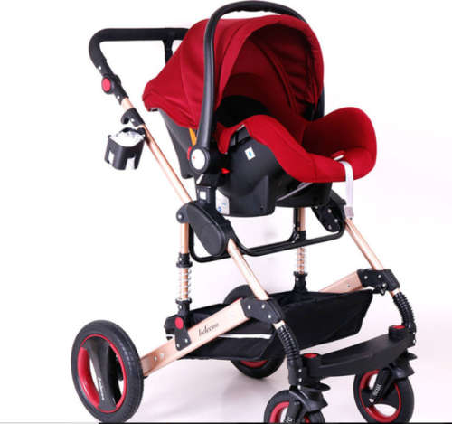 Baby Pram Stroller - 3 Function Foldable Baby Pram with Car Seat- MAROON /WINE RED