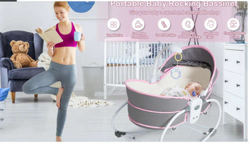 5 In 1 Newborn Baby Rocker Bassinet Bouncer Toddler Music Chair With Toy