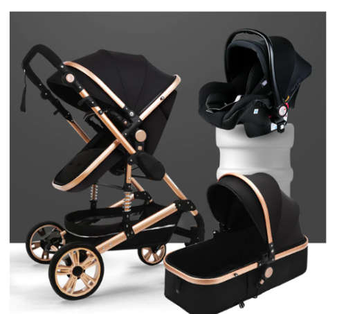 Belecoo Black and Gold 3 in 1 stroller