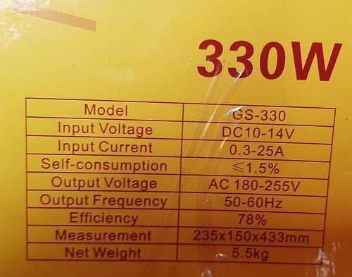 Inverter dc to ac 230v 330w for tv, lights and more