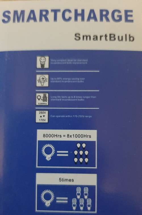 Intelligent 5W Smartbulb Rechargeable Loadshedding Bulb E27 1 box, energy saving