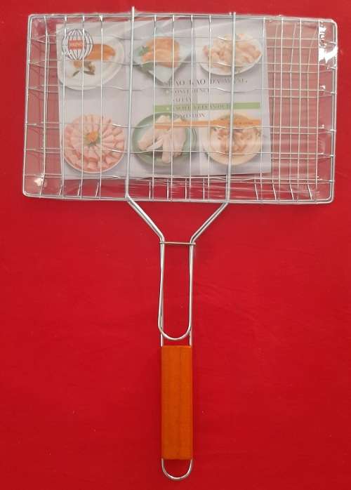 Braai Grill, Wooden Handle, Grid Size 32x20cm