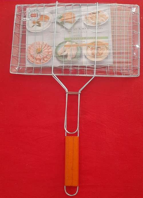 Braai Grill, Wooden Handle, Grid Size 32x20cm