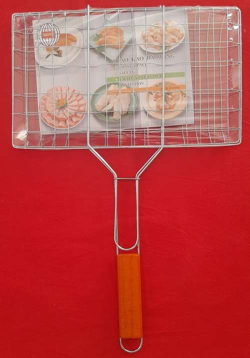 Braai Grill, Wooden Handle, Grid Size 32x20cm