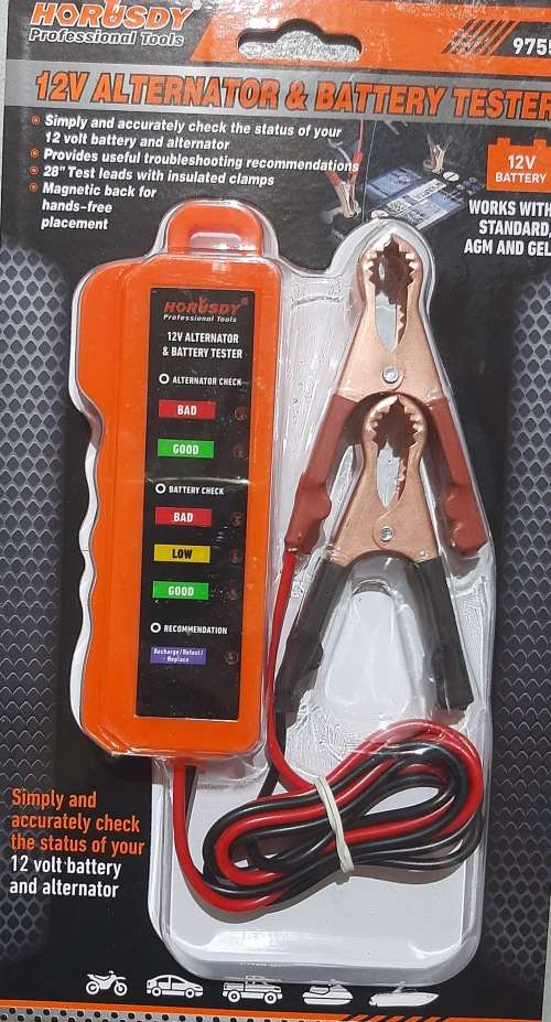 12V Battery Tester & Alternator tester, magnetic back, works with standard, AGM and Gel