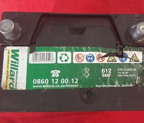 Willard 612 SMF 45Ah 12V 325A class A (only used as demo for loadshedding products))
