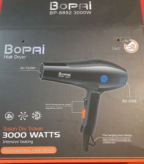 Salon Pro 3000W Hairdryer, intensive Heating, 3 temperature and 2 speed settings, Cool Shot, Nozzle