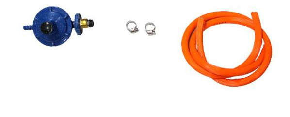 Gas regulator and hose set with 2x clamps