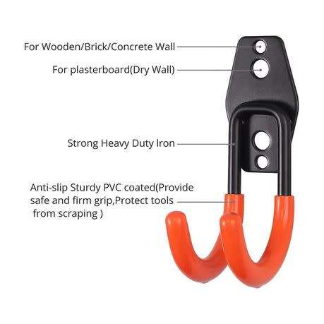 Garage Storage Utility Double Hooks Heavy Duty, fasteners included, holds up to 30kg