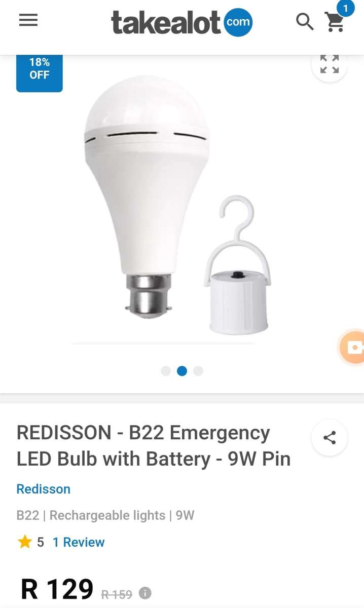 Redisson B22 Emergency LED Bulb with Battery - 9W Pin