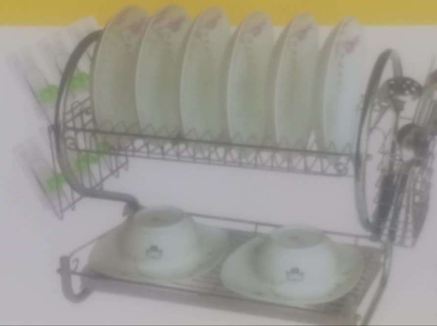 2-Layer Dish Drainer Rack, with tray, Glass Hanger, Cutlery Holder, durable steel, chrome Plated