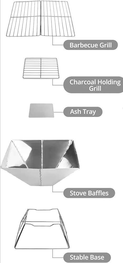 Foldable Barbeque Braai Stainless Steel Camping Outdoor Strong easy cleanable with ash tray