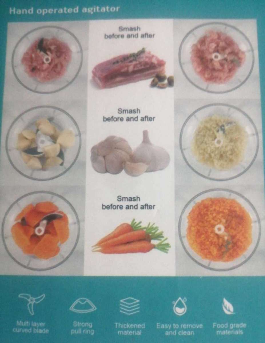 Veg Chopper, Garlic & Onion Crusher, Stainless Steel Blades, Removable blades & handle, safety clip