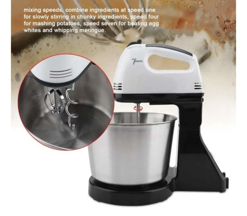 Electric Stand Mixer 2-way, with 7 Speed, 2L, 4 attachments, 250W, double rod stirring