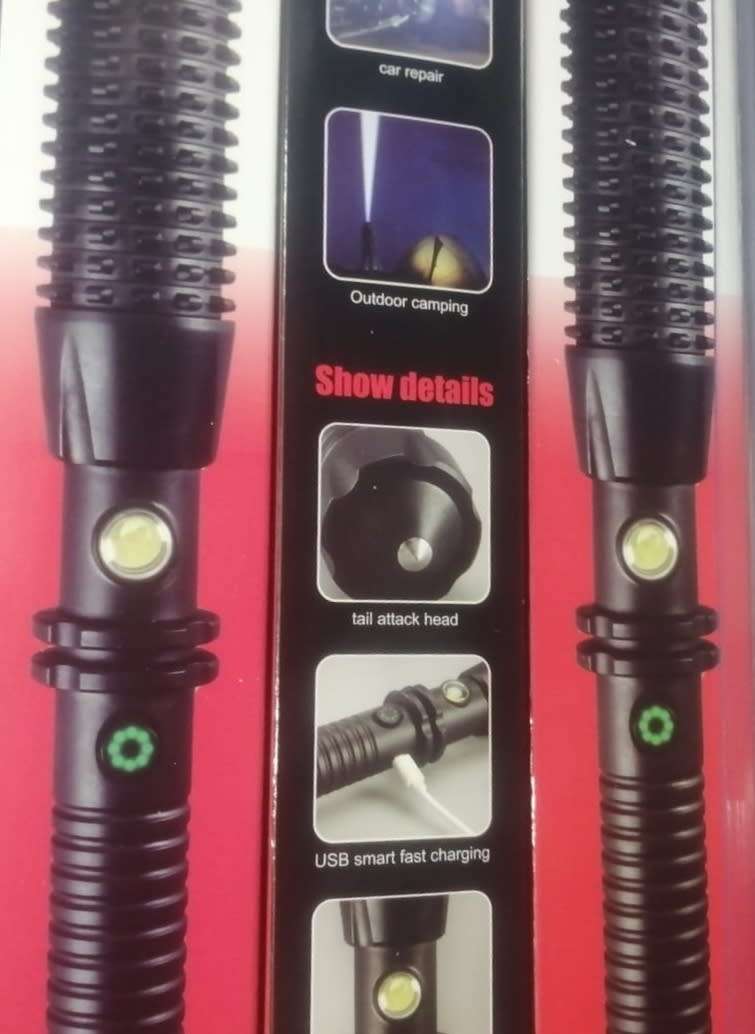 Tactical Self-Defence LED Flashlight, Rechargeable, Waterproof, tail attack head