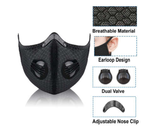 Washable N95 Dual Valve Sports Mask - Black