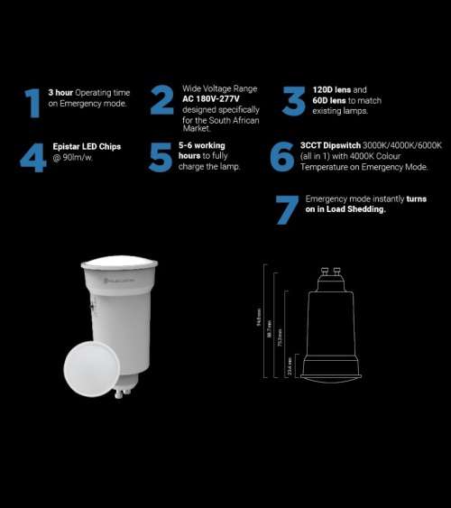 6W GU10 Rechargeable LED Emergency Downlight For Load shedding