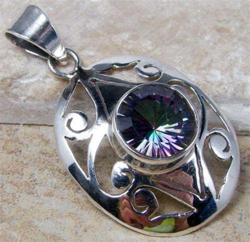 Stunning Solid Sterling Genuine Mystic Topaz Large pendant