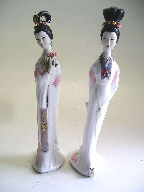 PAIR PORCELAIN JAPANESE FIGURES / ORNAMENT - H360mm