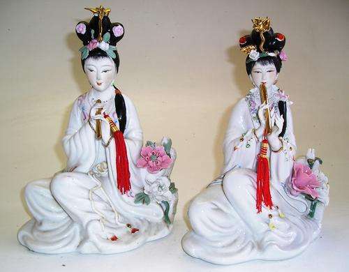 PAIR PORCELAIN JAPANESE FIGURES  / ORNAMENTS  H270mm