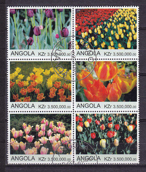 ANGOLA : TULIPS IN VERY FINE C.T.O. BLOCK
