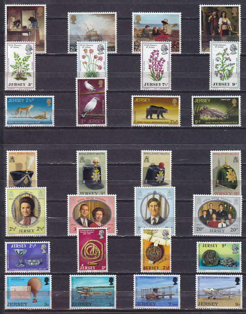 JERSEY : SEVEN VERY FINE UNMOUNTED MINT SETS.