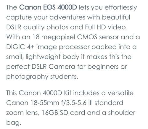 Brand New Never Used Canon Digital Camera 4000D kit