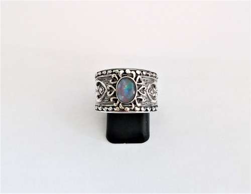 WOW!!!! Handmade GENUINE 925 Solid Silver Ladies Ring with Created Opal Stone Set