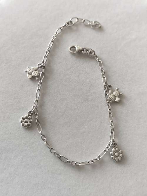 Solid 925 Sterling Silver Designer Charm Style Bracet with 4 x Charms, NOT PLATED!!