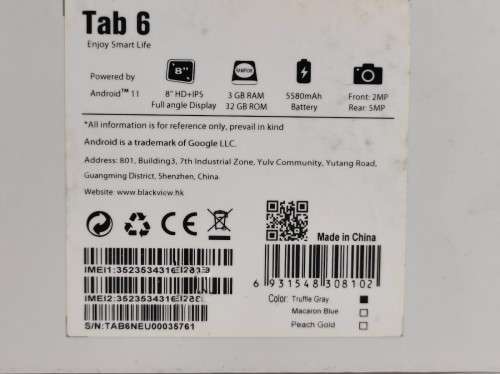 Blackview Tab 6 8` Tablet, 3gig ram, 32gig storage, dual sim!!! Truffle Grey Color, Like new!!!