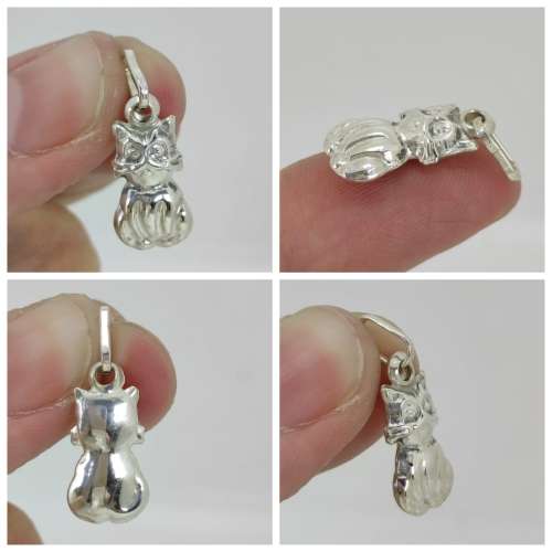 Solid 925 Silver Designer Kitty Kat Charm/Pendant