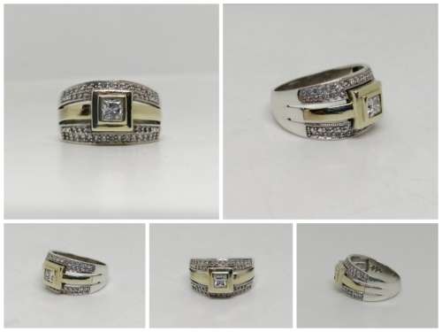 9ct Gold and Silver Diamond Designer Engagement Ring, see full description and spec