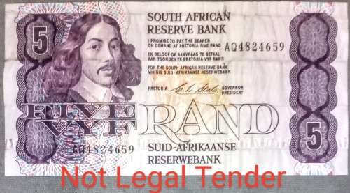 3 x South Frican Bank Notes, R1, R2 and R5, bid for all 3 together, see pictures