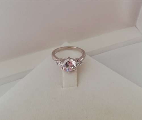 Wow!!! White Gold Rhodium Finished Ladies Trilogy Designer Engagement Ring.