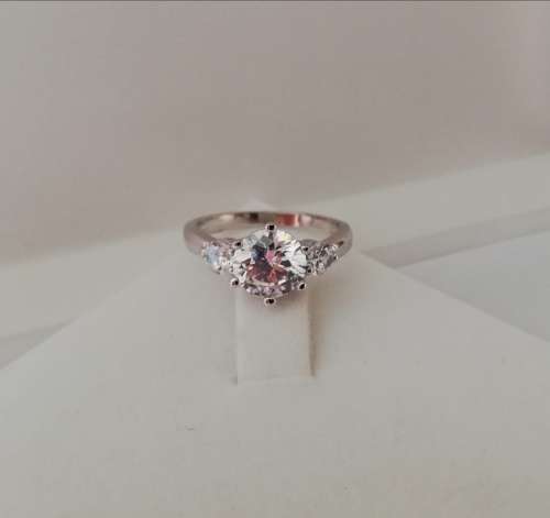 Wow!!! White Gold Rhodium Finished Ladies Trilogy Designer Engagement Ring.