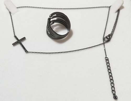 Solid 925 Silver /Black Rhodium Finish Designer Chain with Pendant & Ring,bid for both.