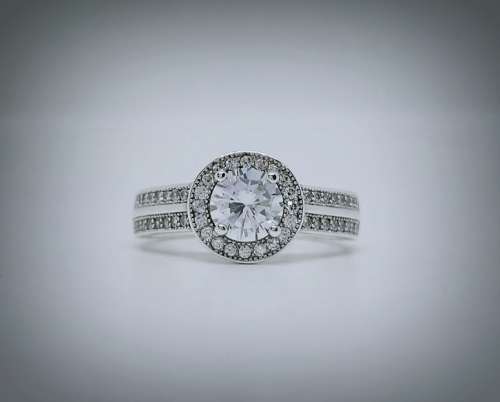 Solid 925 Silver Designer Halo Style  Engagement Ring