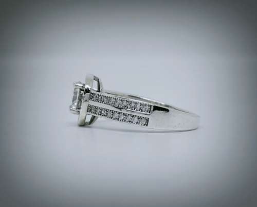 Solid 925 Silver Designer Halo Style  Engagement Ring