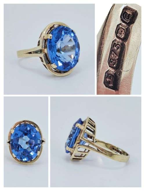 Solid 9ct Gold Vintage Ring with over 14ct Blue Topaz in Excellent Condition!!