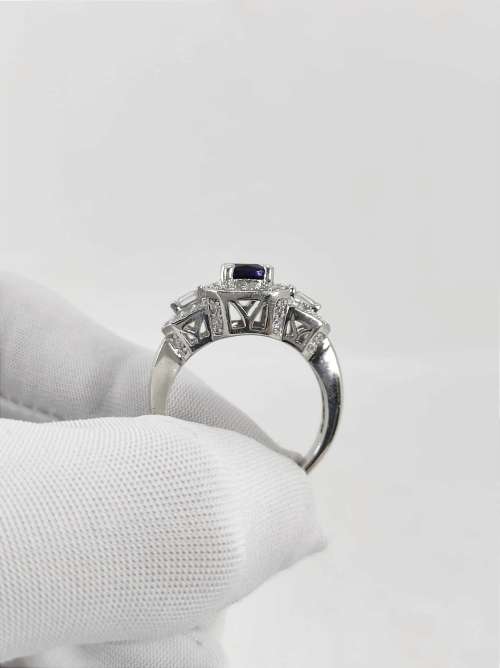Solid 925 Silver Designer Engagement Ring with Royal Blue Color Gemstone.