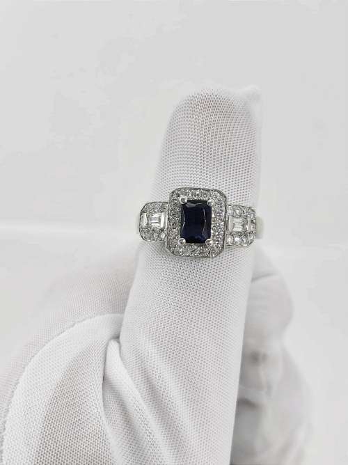 Solid 925 Silver Designer Engagement Ring with Royal Blue Color Gemstone.