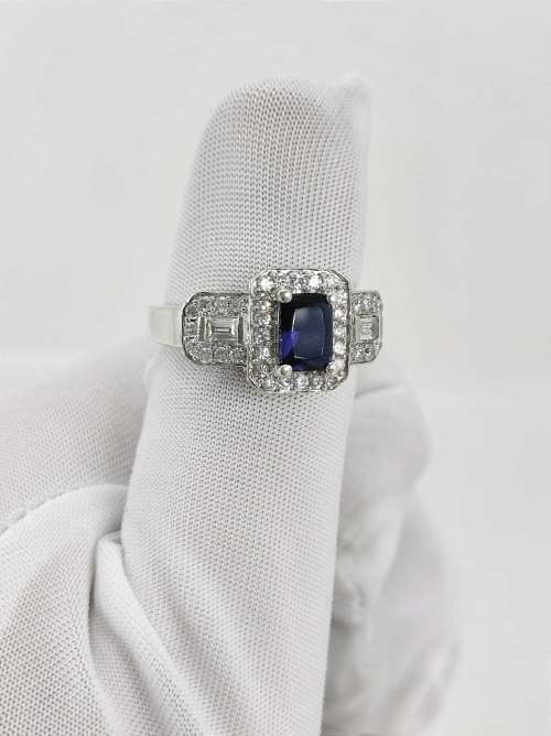 Solid 925 Silver Designer Engagement Ring with Royal Blue Color Gemstone.
