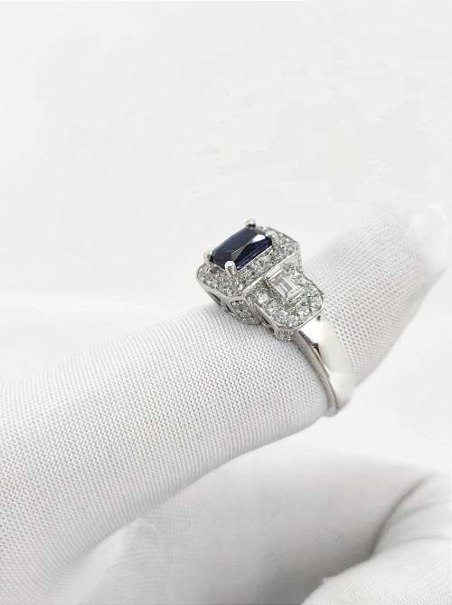 Solid 925 Silver Designer Engagement Ring with Royal Blue Color Gemstone.