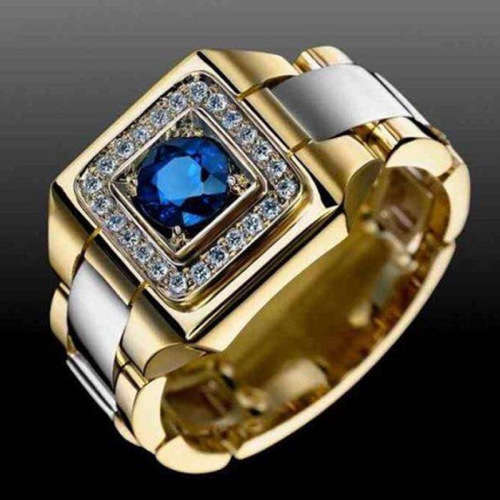 Hesiod Gemstone Rhinestone Gold Wedding Ring Male Full Diamond Rings size 9 / 10 / 11/12/13