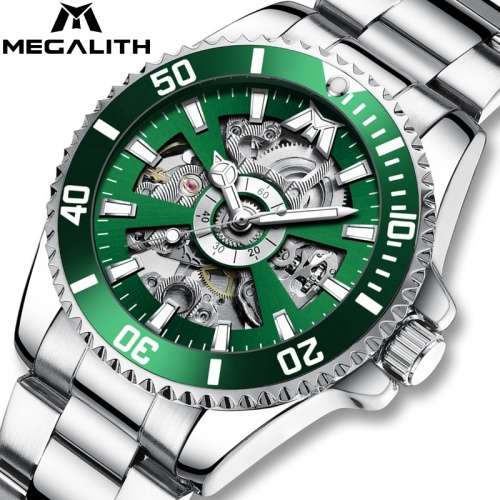 MEGALITH Luxury Watch Mechanical High Quality Automatic Classic Stainless Steel Strap Men