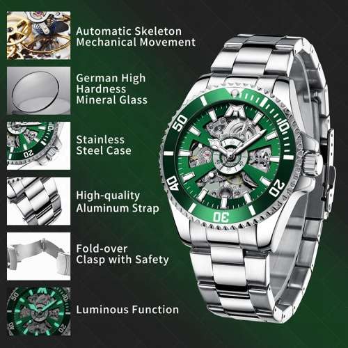 MEGALITH Luxury Watch Mechanical High Quality Automatic Classic Stainless Steel Strap Men