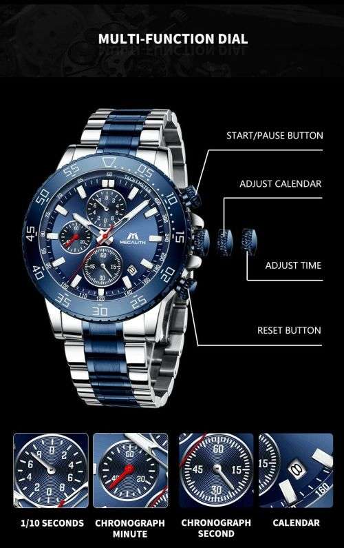 Megalith Relojes Hombre Original Design Luxury Brand Male Chronograph Wristwatch Calendar Men Busine