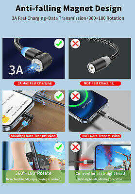 3 in 1 Magnetic Fast Charging USB Cable 3A Phone Charger Type-C/ Micro USB/ IOS